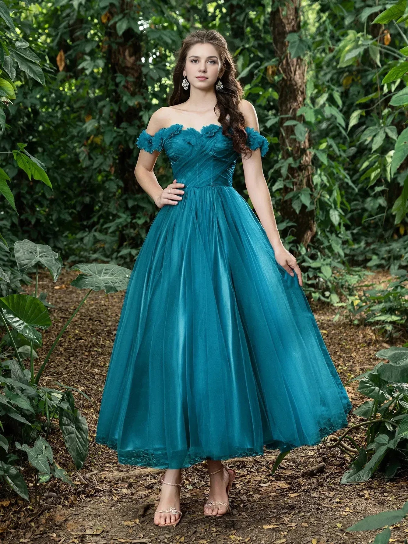 Trendy A-Line Off Shoulder Sleeveless Lace Up Ankle-Length Prom Dress