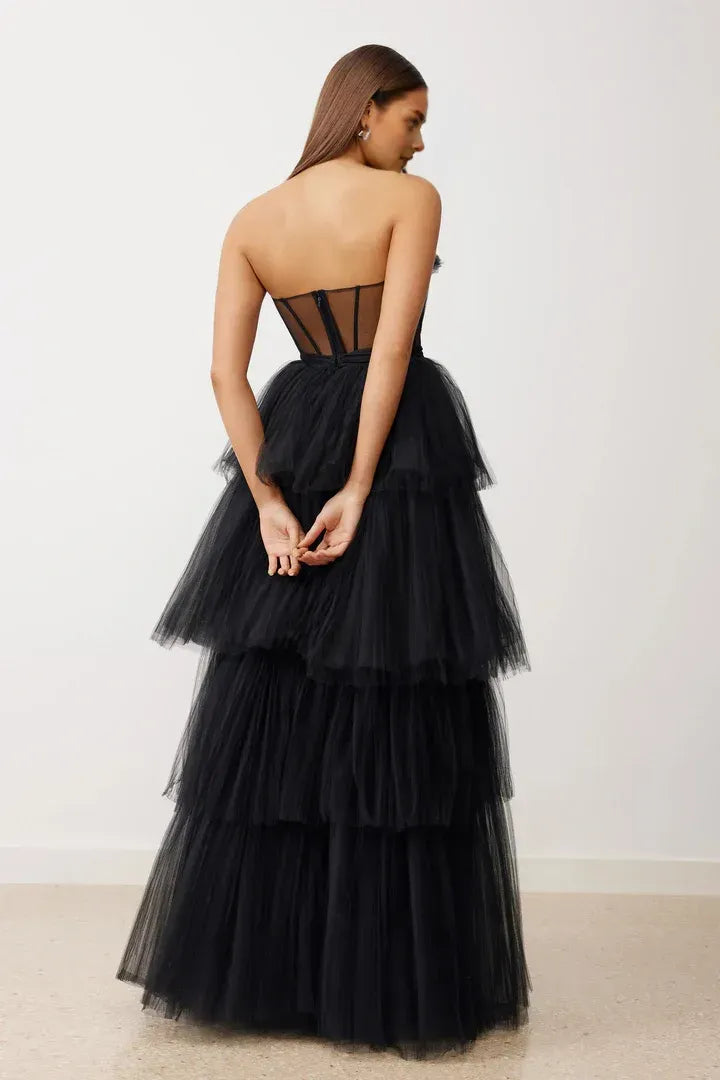Fashion A-Line Off the Shoulder Sleeveless Tulle Floor-Length Prom Dress