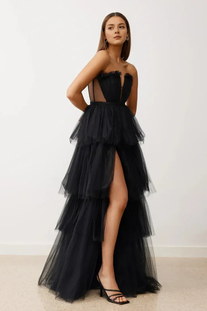 Fashion A-Line Off the Shoulder Sleeveless Tulle Floor-Length Prom Dress