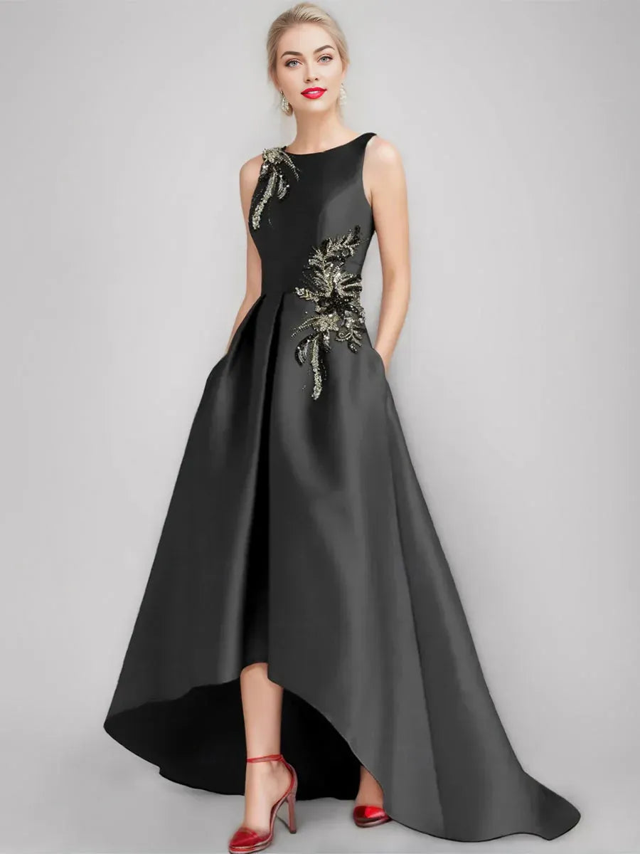 Fashion A-Line/Princess Scoop Neck Sleeveless Satin Appliques Asymmetrical-Length Mother of the Bride Dress