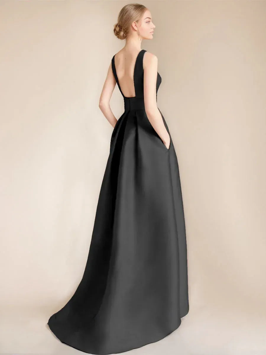 Fashion A-Line/Princess Scoop Neck Sleeveless Satin Appliques Asymmetrical-Length Mother of the Bride Dress