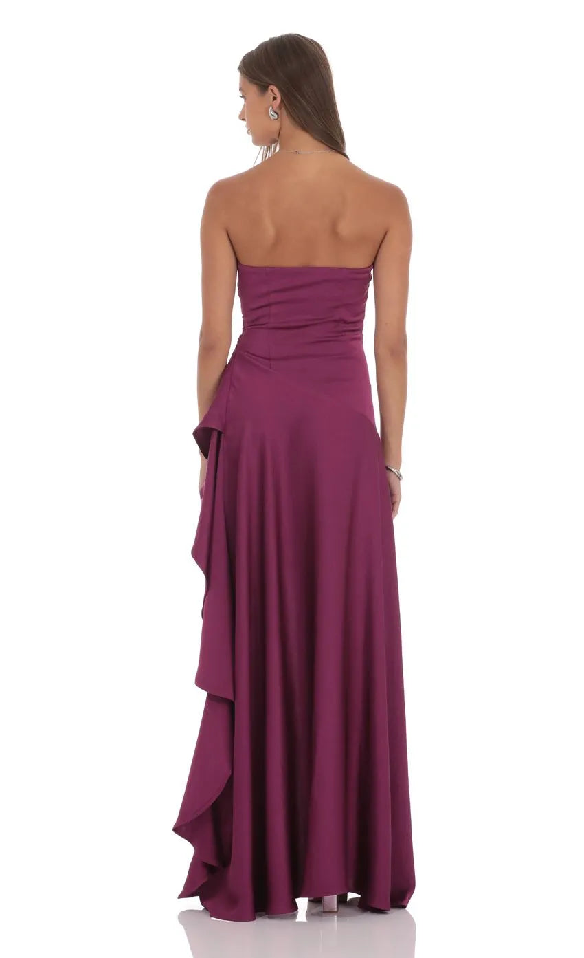 Fashion A-Line/Princess Strapless Neck Sleeveless Side Zip Floor-Length Prom Dress