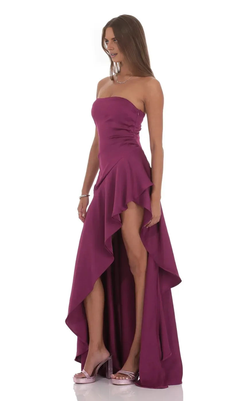 Fashion A-Line/Princess Strapless Neck Sleeveless Side Zip Floor-Length Prom Dress