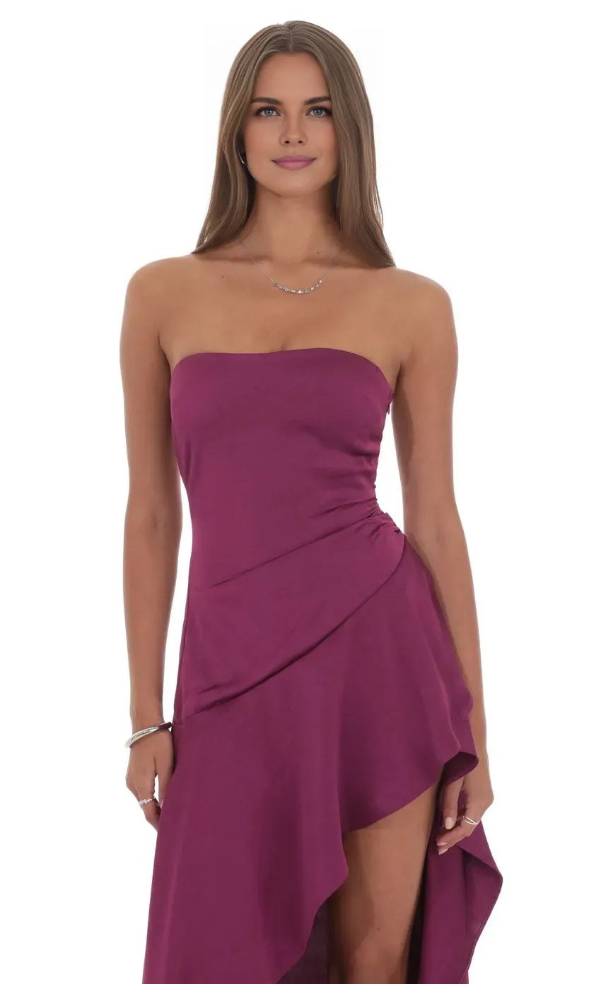 Fashion A-Line/Princess Strapless Neck Sleeveless Side Zip Floor-Length Prom Dress