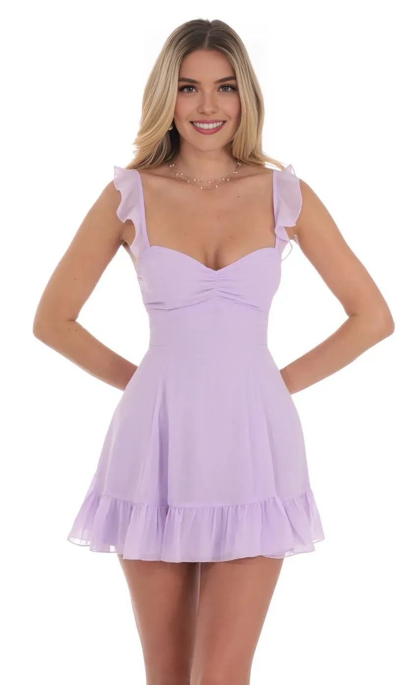 Fashion A-Line Ruffle Strap Sleeveless Lace Up Short-Mini Homecoming Dress