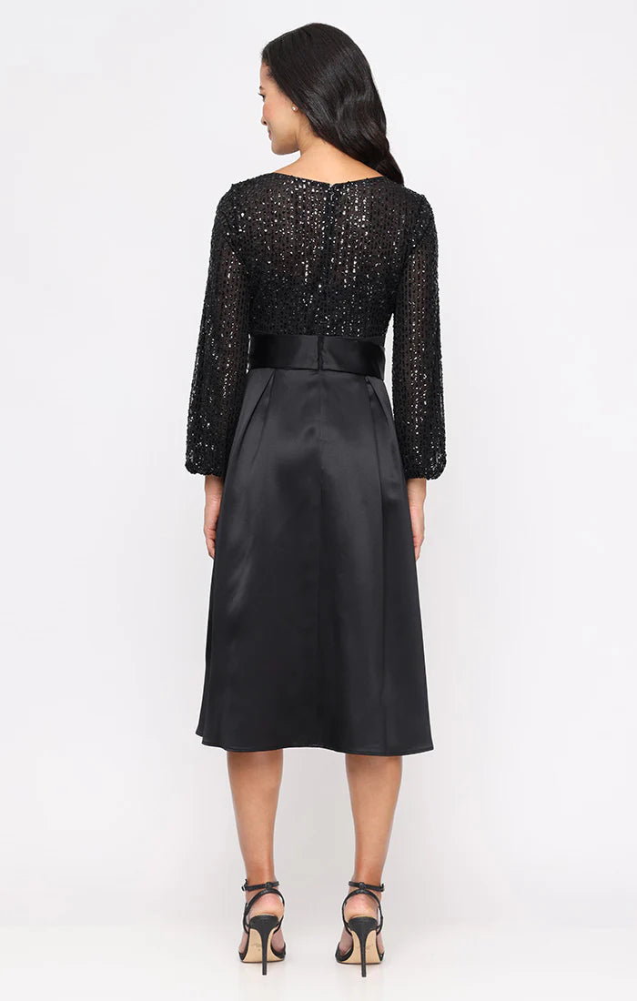 Fashion A-Line Scoop Neck Long Sleeve Zipper Up Tea-Length Mother of the Bride Dress