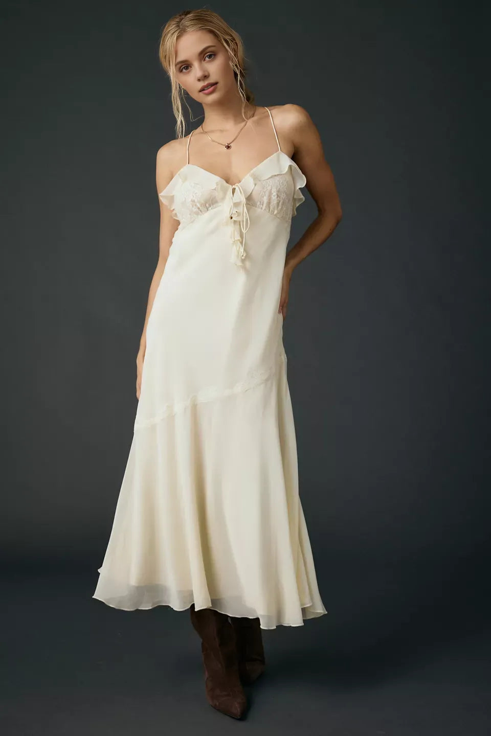 Fashion A-Line Spaghetti Straps Sleeveless Chiffon Ankle-Length Prom Dress