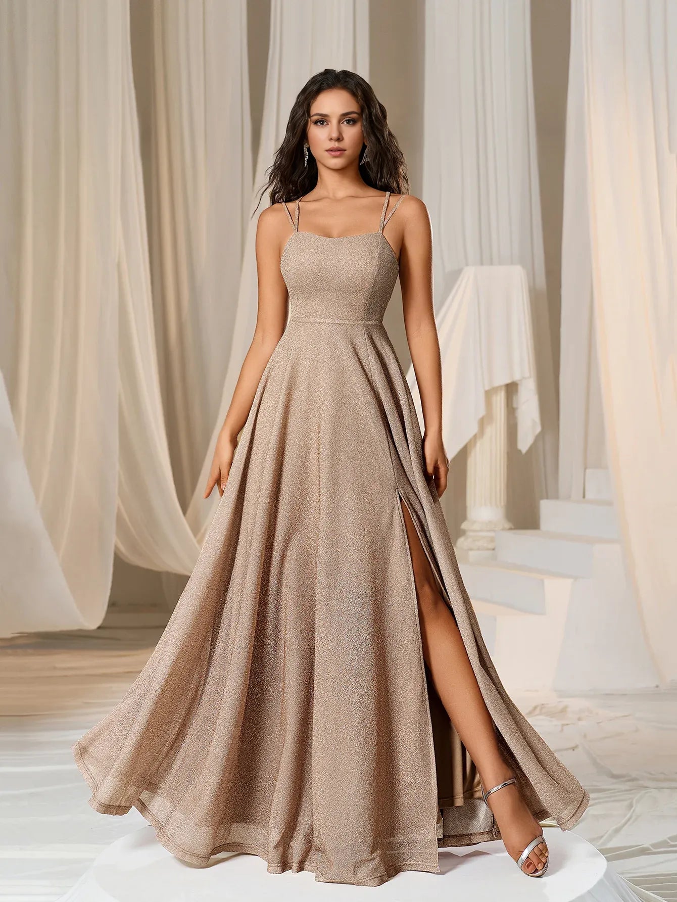 Fashion A-Line Spaghetti Straps Sleeveless Lace Up Floor-Length Prom Dress