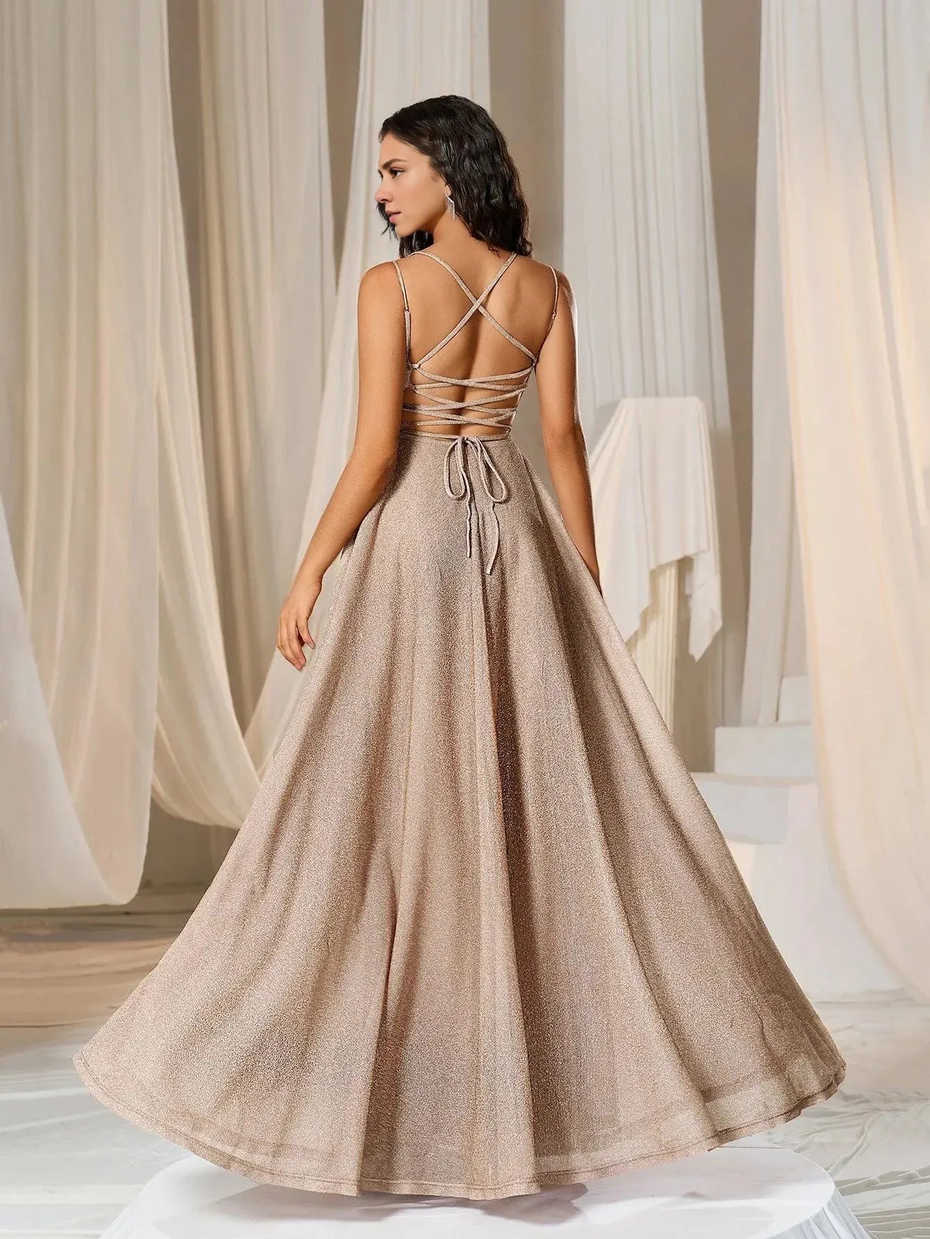 Fashion A-Line Spaghetti Straps Sleeveless Lace Up Floor-Length Prom Dress