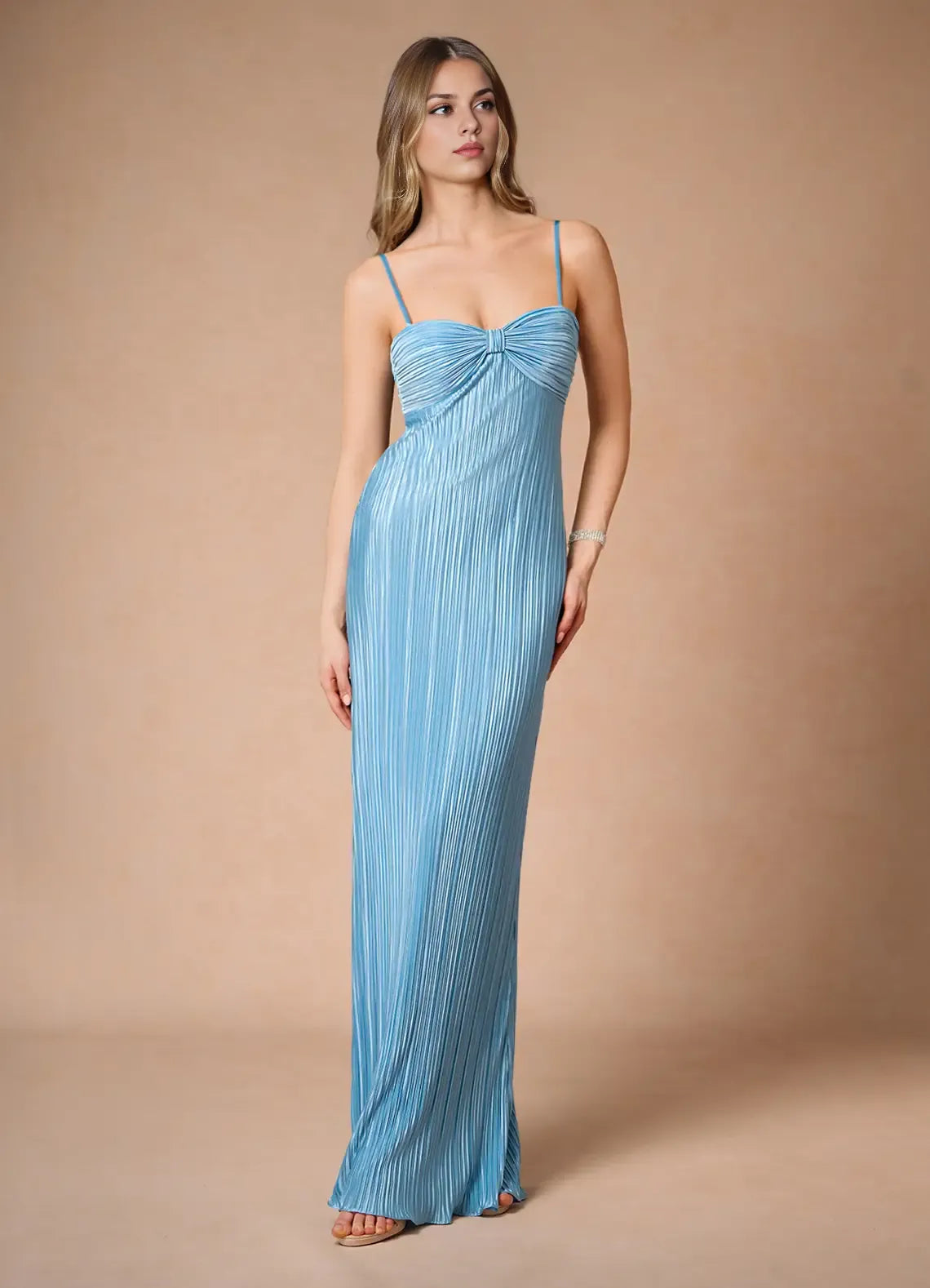 Fashion A-Line Spaghetti Straps Sleeveless Zipper Up Floor-Length Evening Dress