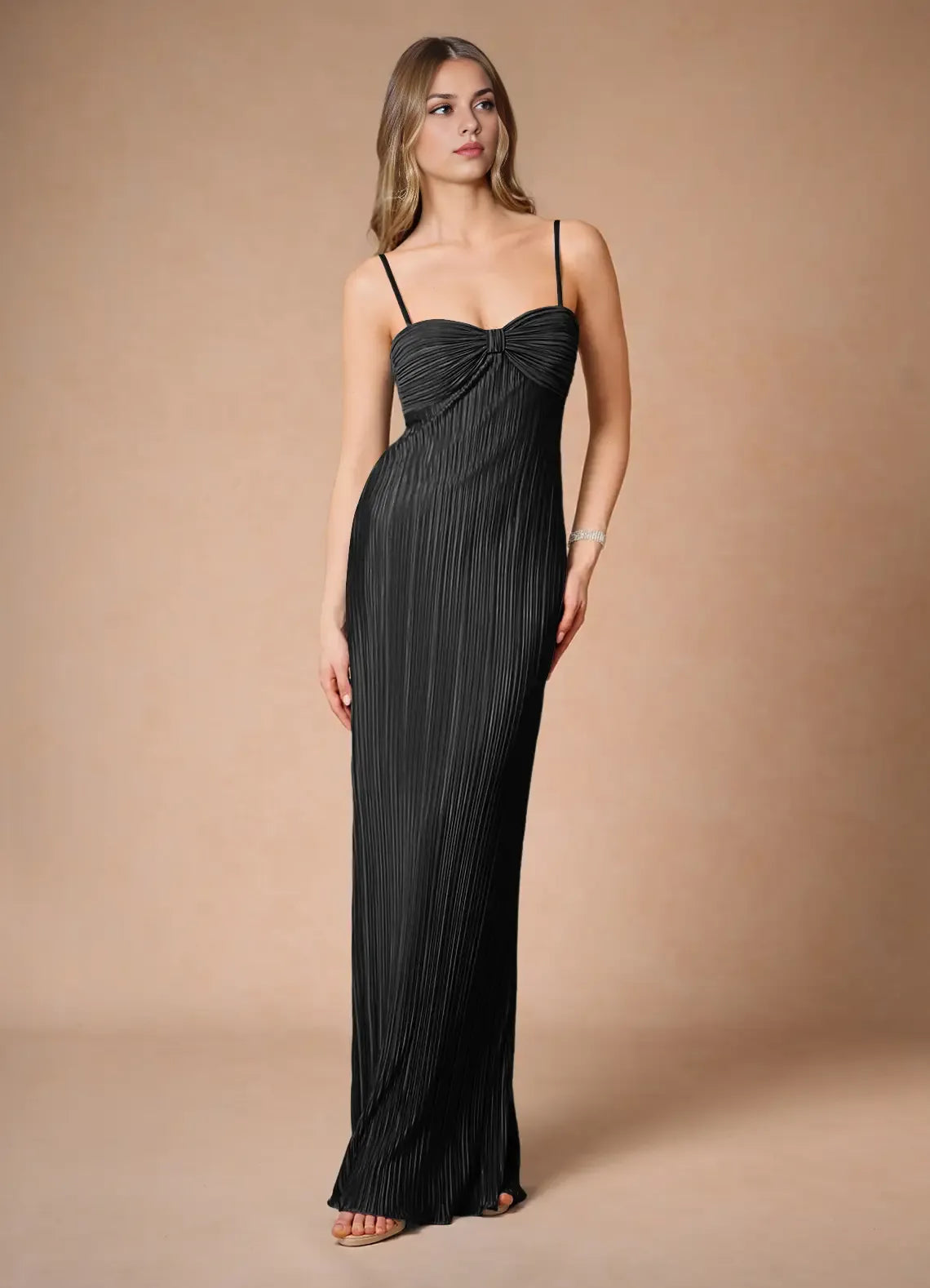 Fashion A-Line Spaghetti Straps Sleeveless Zipper Up Floor-Length Evening Dress