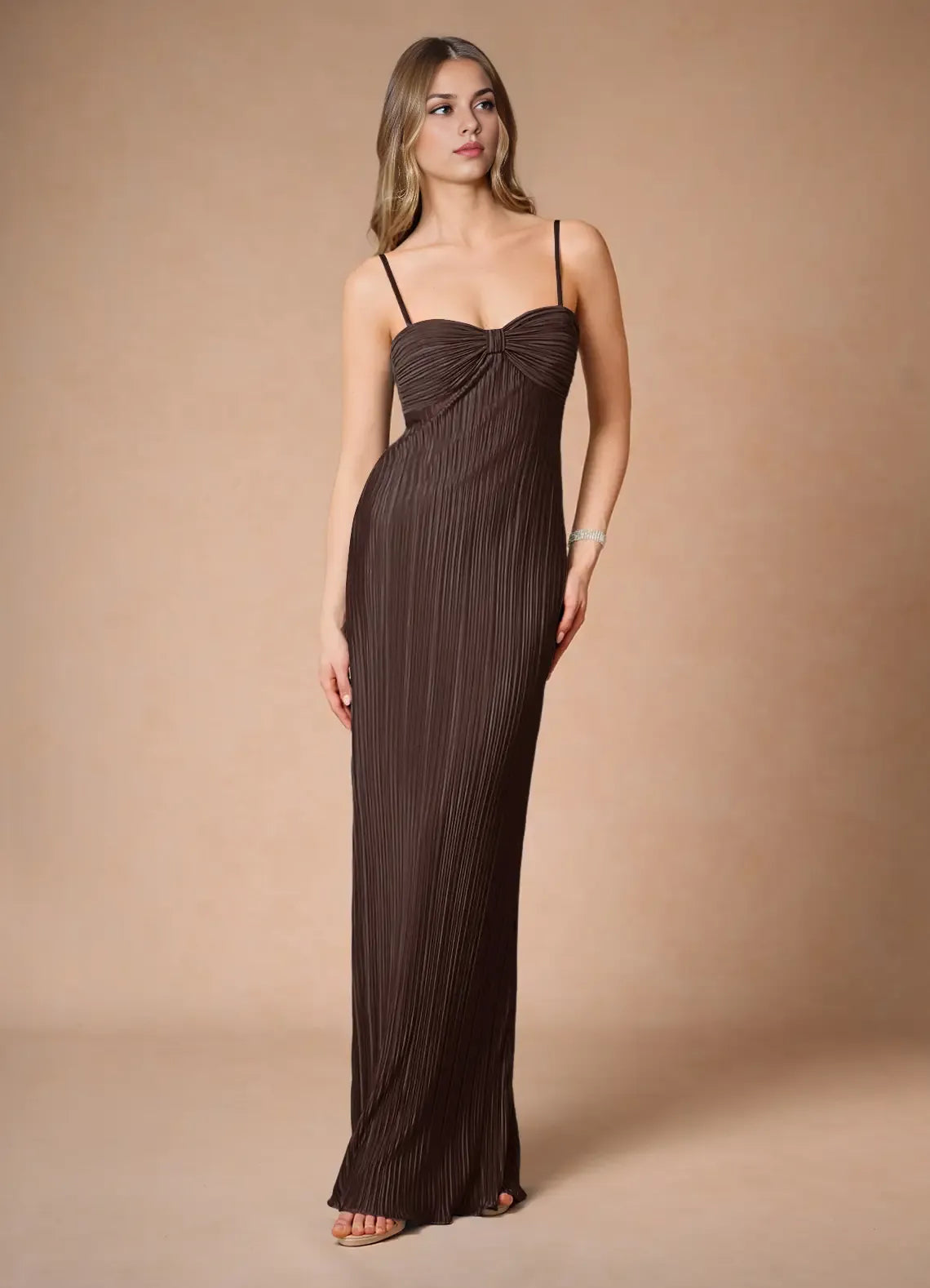 Fashion A-Line Spaghetti Straps Sleeveless Zipper Up Floor-Length Evening Dress