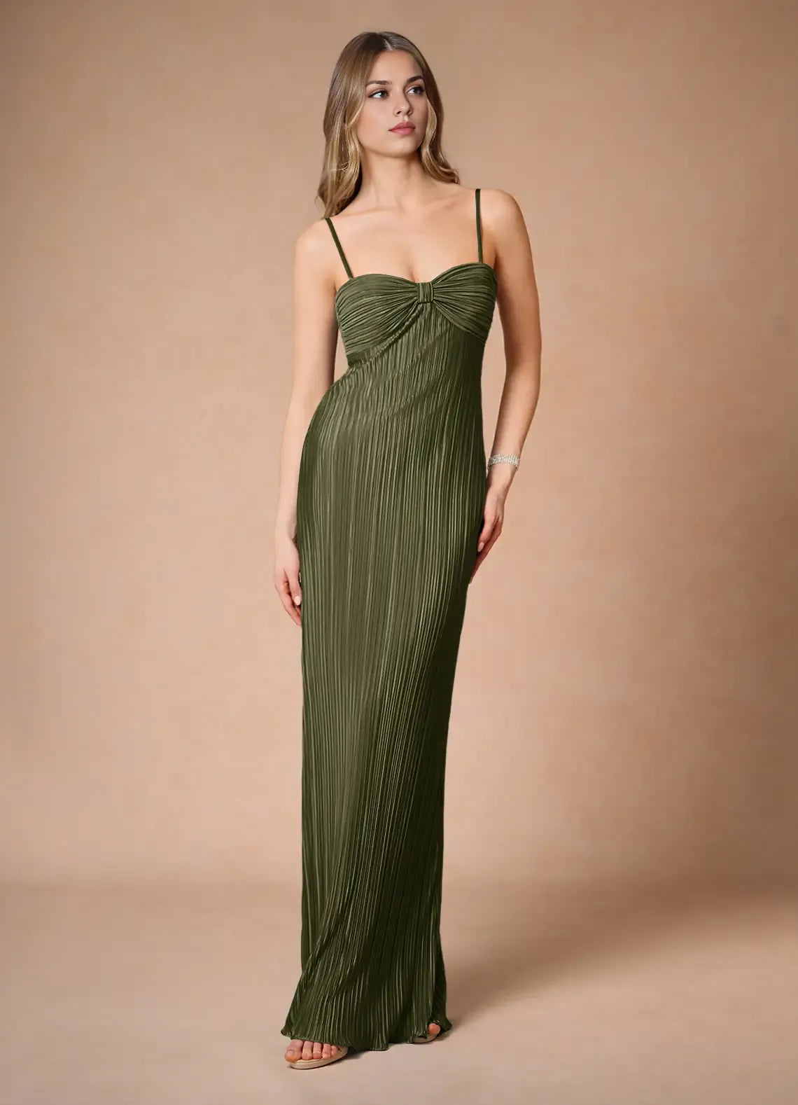 Fashion A-Line Spaghetti Straps Sleeveless Zipper Up Floor-Length Evening Dress