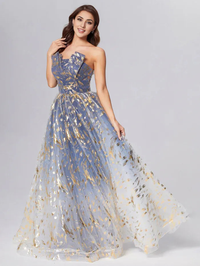 Fashion A-Line Strapless Sleeveless Lace Up Sweep/Brush Train Prom Dress