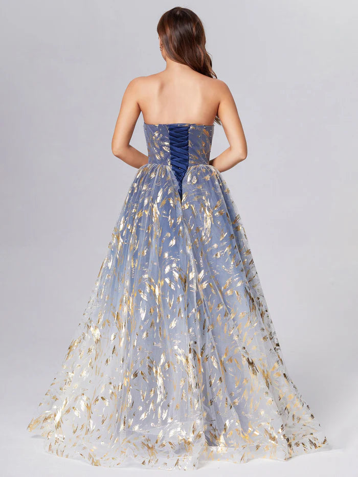 Fashion A-Line Strapless Sleeveless Lace Up Sweep/Brush Train Prom Dress