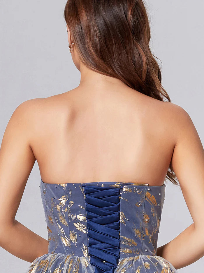 Fashion A-Line Strapless Sleeveless Lace Up Sweep/Brush Train Prom Dress