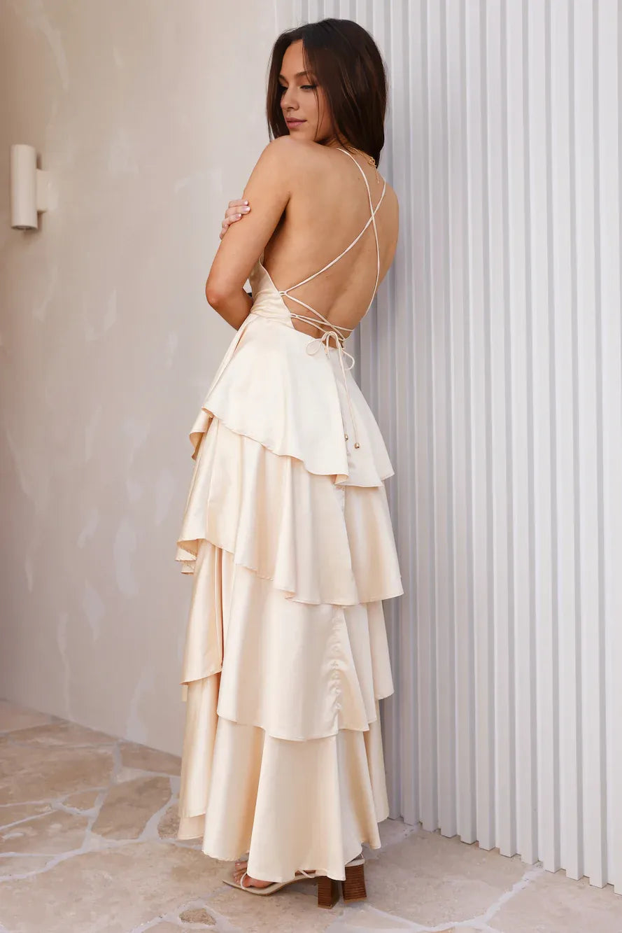 Fashion A-Line V Neck Sleeveless Lace Up Floor-Length Prom Dress