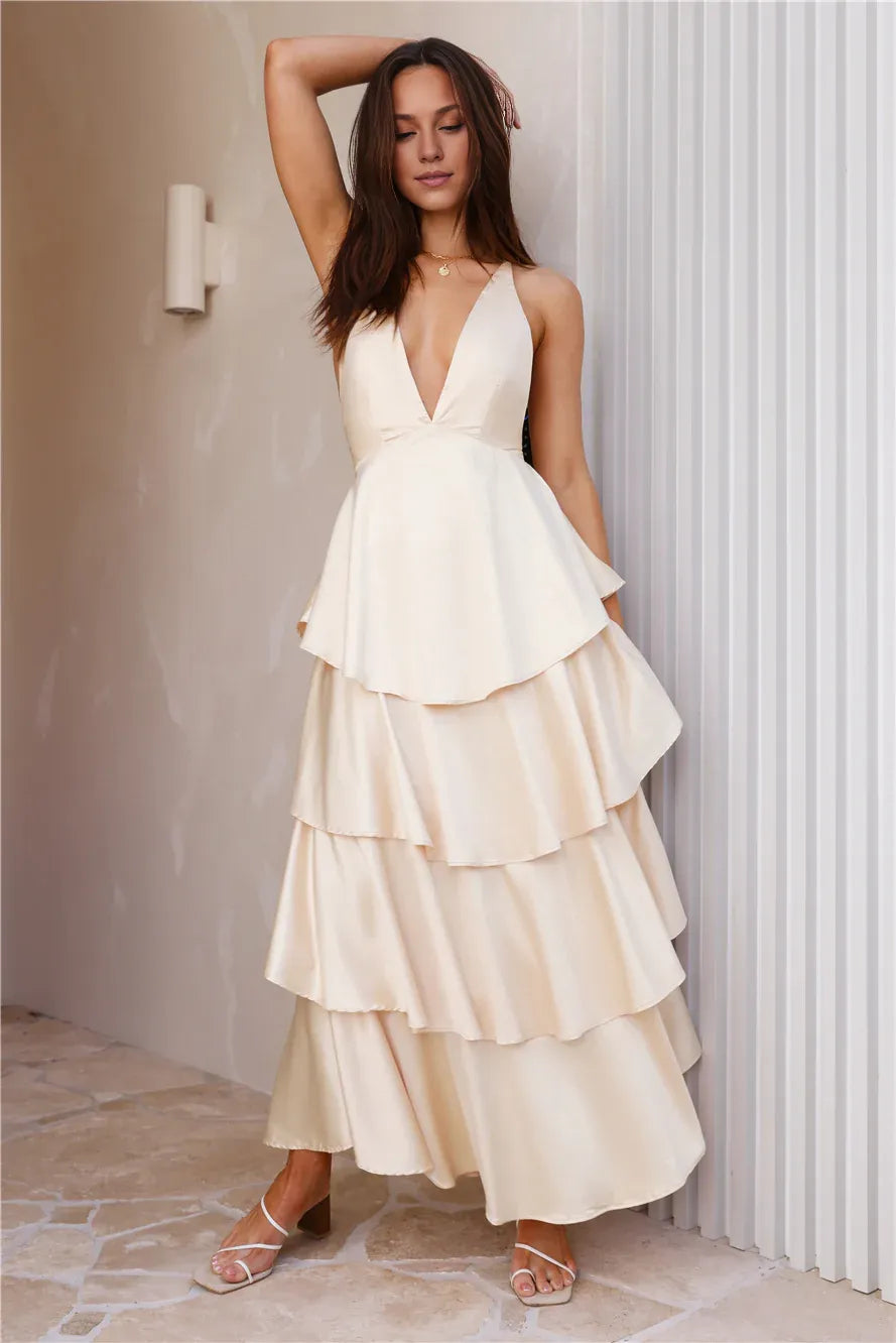 Fashion A-Line V Neck Sleeveless Lace Up Floor-Length Prom Dress