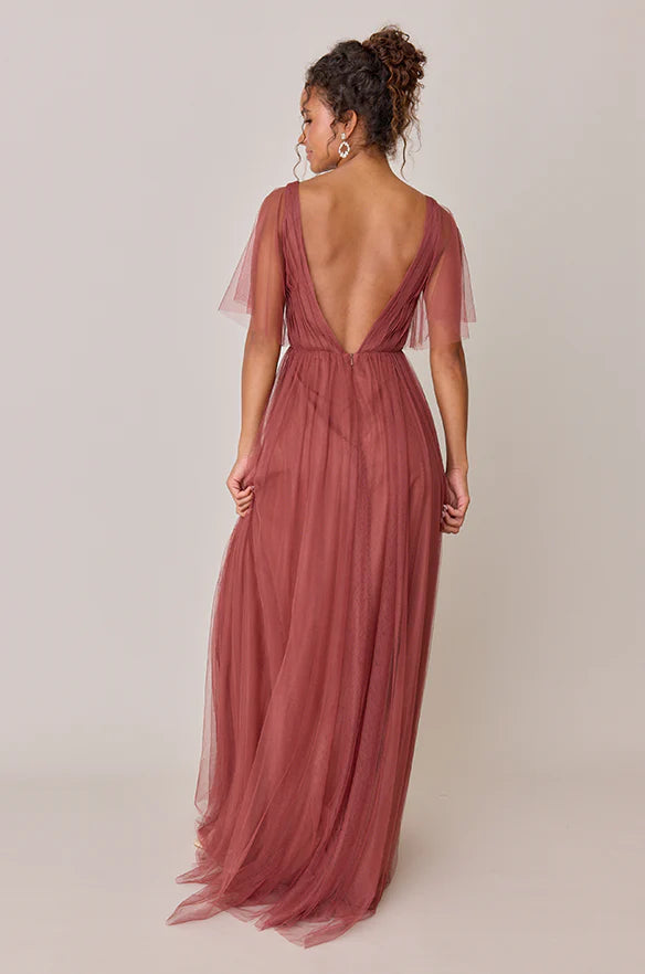 Fashion A-Line V Neck Sleeveless Tulle Floor-Length Prom Dress