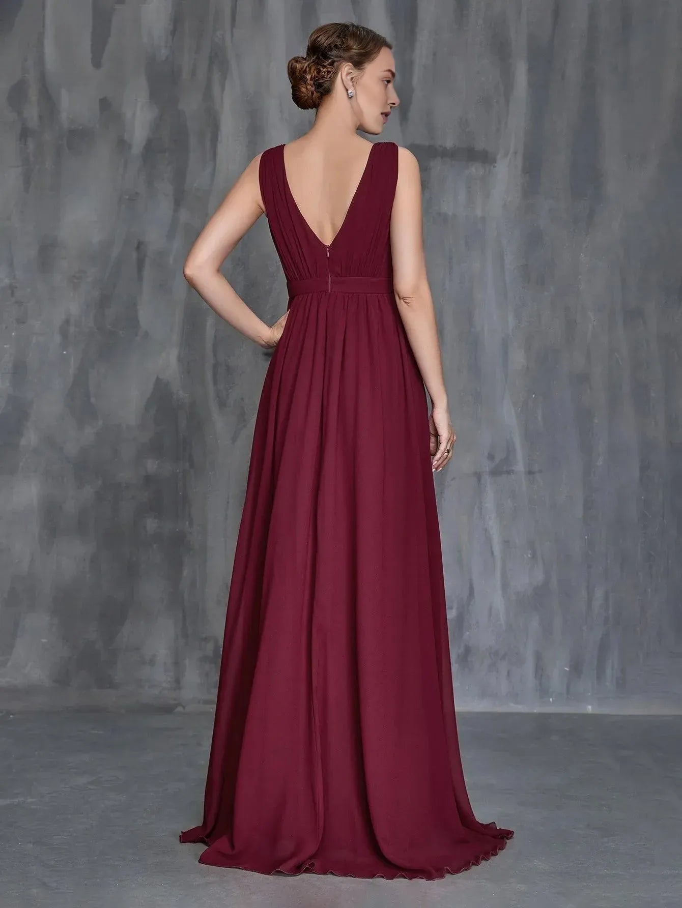 Fashion A-Line V Neck Sleeveless Zipper Up Sweep/Brush Train Prom Dress