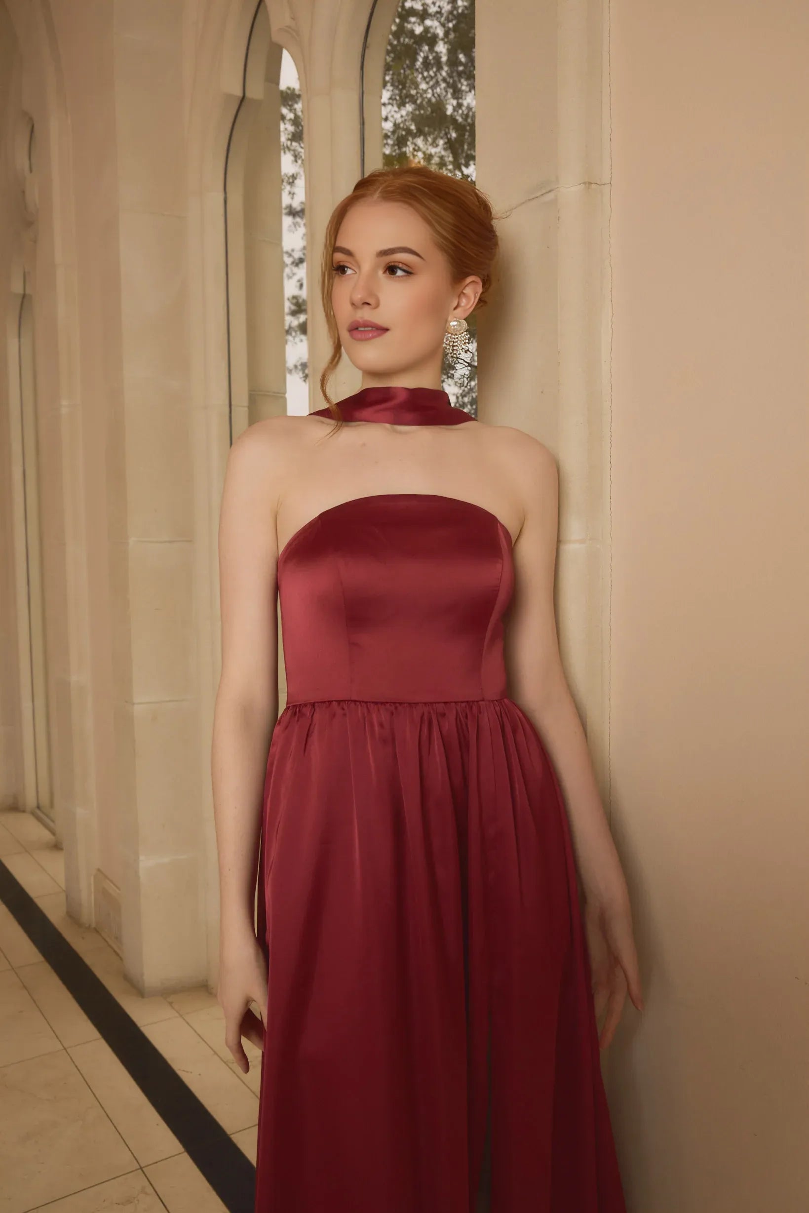 Fashion A-line Rounded strapless Neck Sleeveless Lace Up Floor-Length Prom Dress