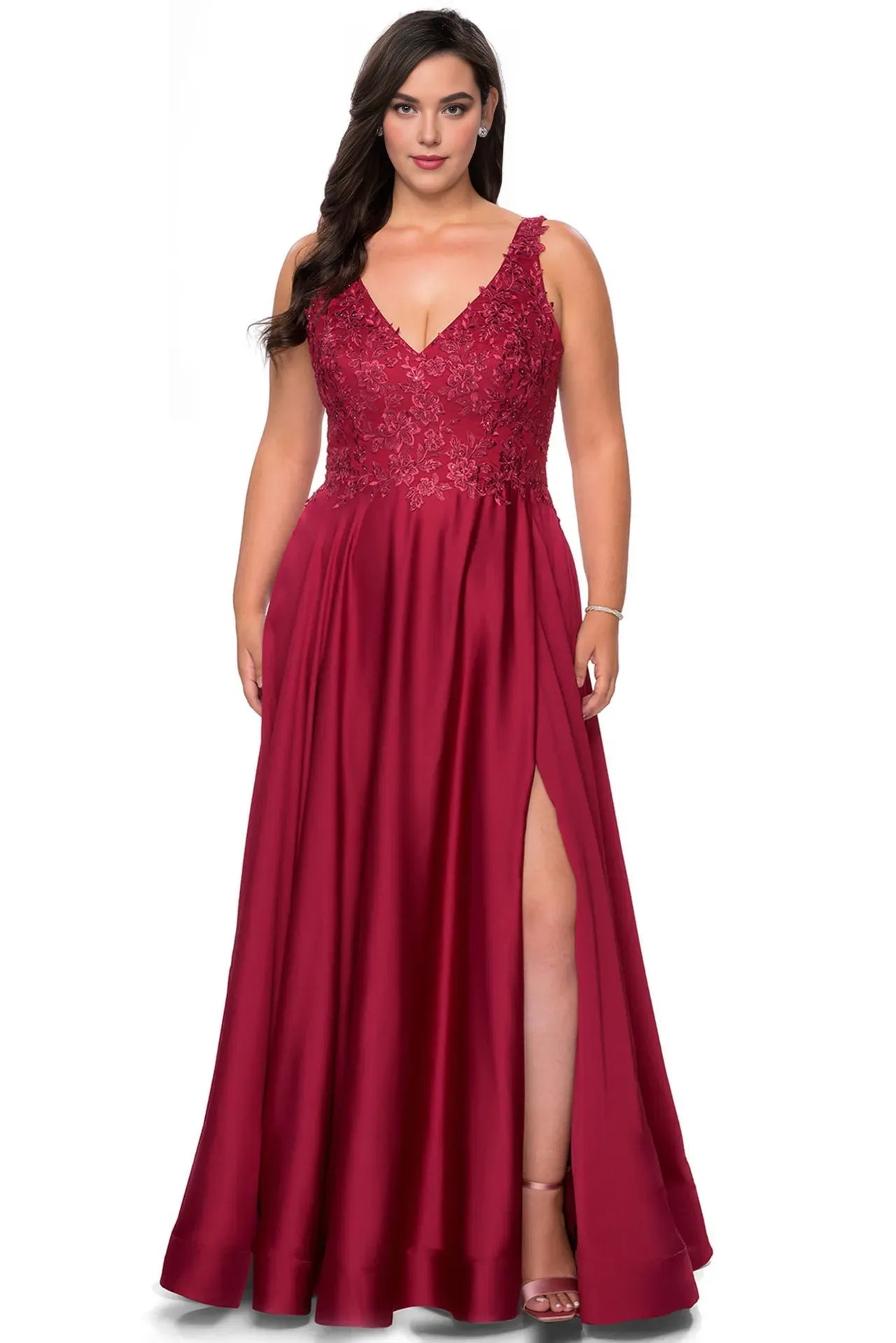 Fashion A-line V Neck Sleeveless Backless Ankle-Length Plus Size Prom Dress