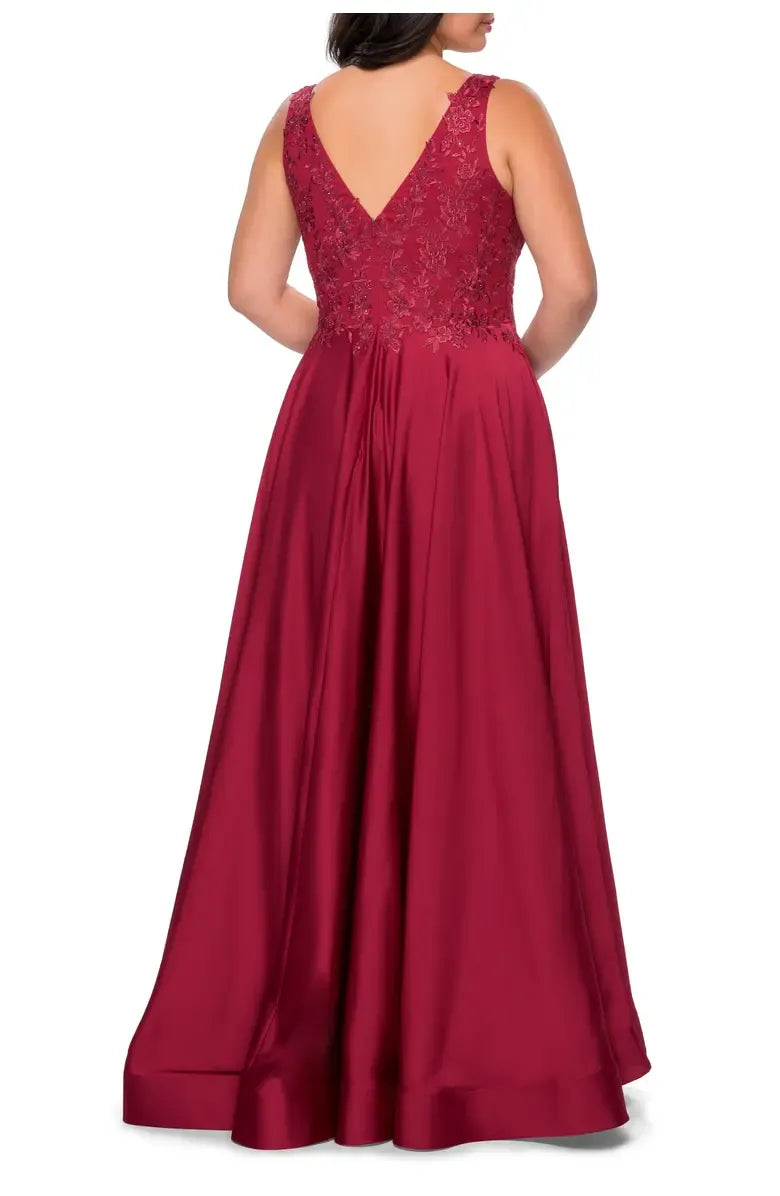 Fashion A-line V Neck Sleeveless Backless Ankle-Length Plus Size Prom Dress