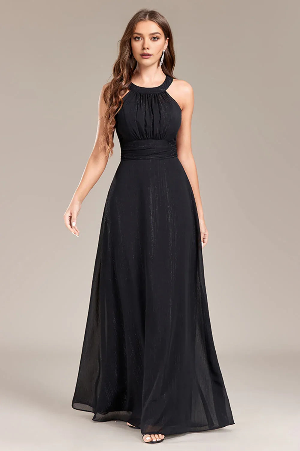 Fashion A Line Halter Neck Sleeveless Open Back Floor-Length Prom Dress