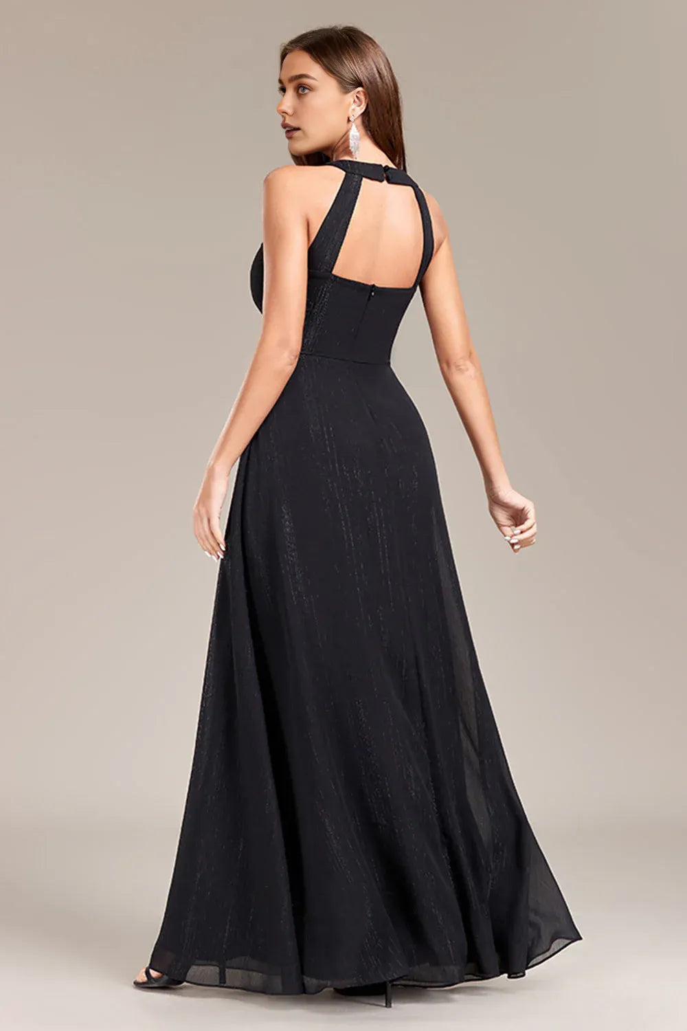 Fashion A Line Halter Neck Sleeveless Open Back Floor-Length Prom Dress