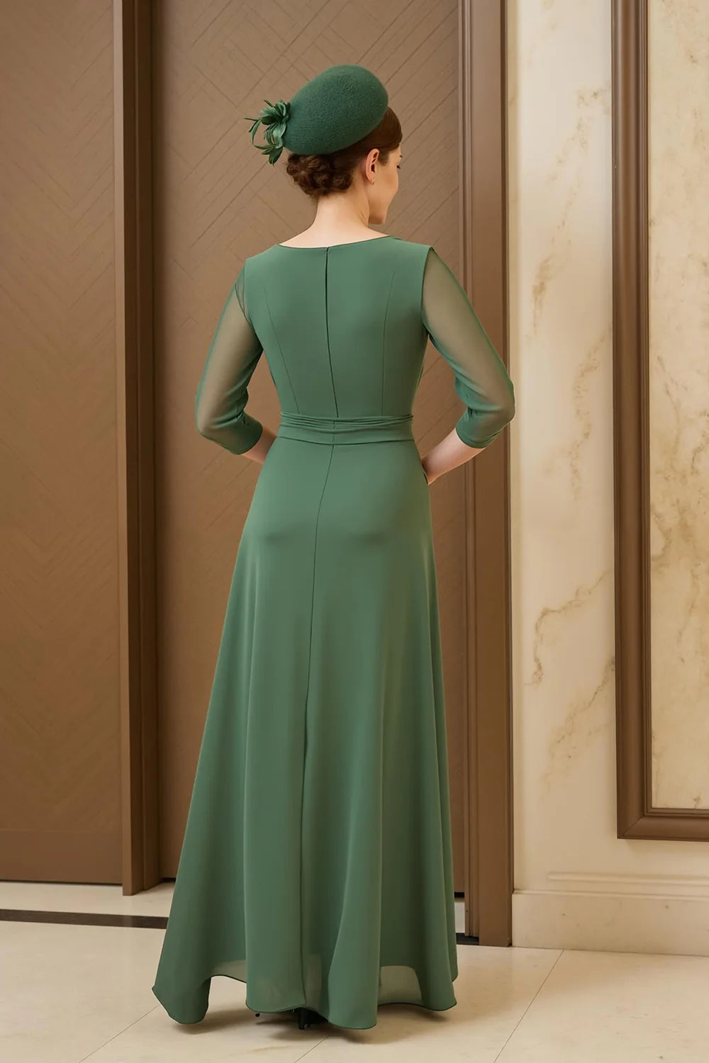 Fashion A Line Scoop Neck Long Sleeve Back Zip Floor-Length Mother of the Bride Dress