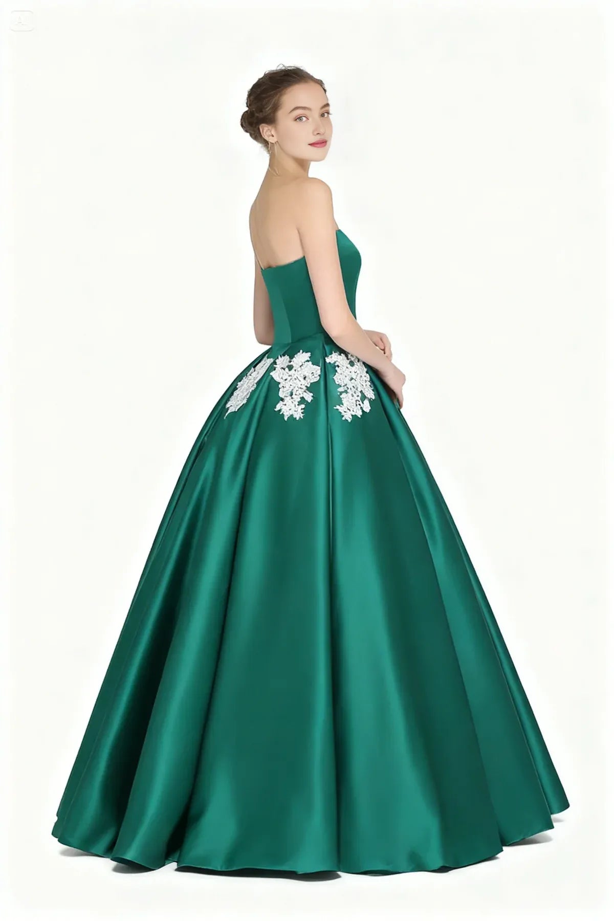 Fashion A Line Strapless Sleeveless Satin Floor-Length Prom Dress