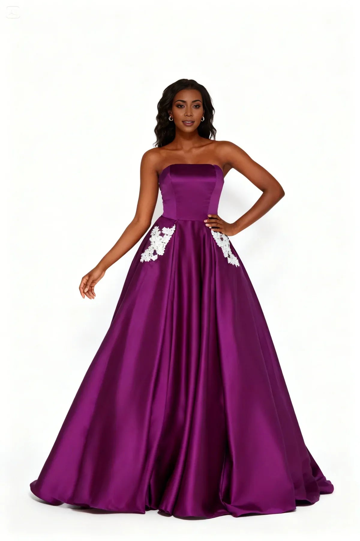 Fashion A Line Strapless Sleeveless Satin Floor-Length Prom Dress