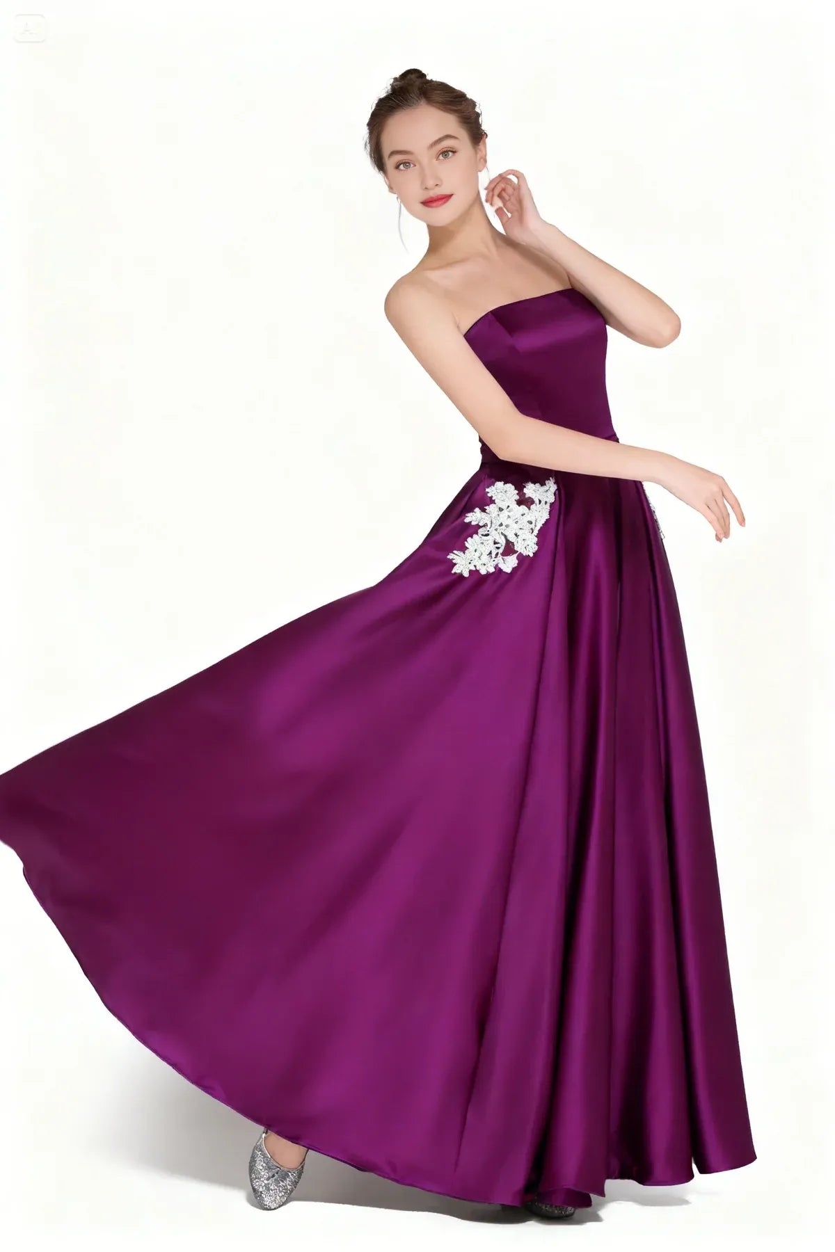Fashion A Line Strapless Sleeveless Satin Floor-Length Prom Dress