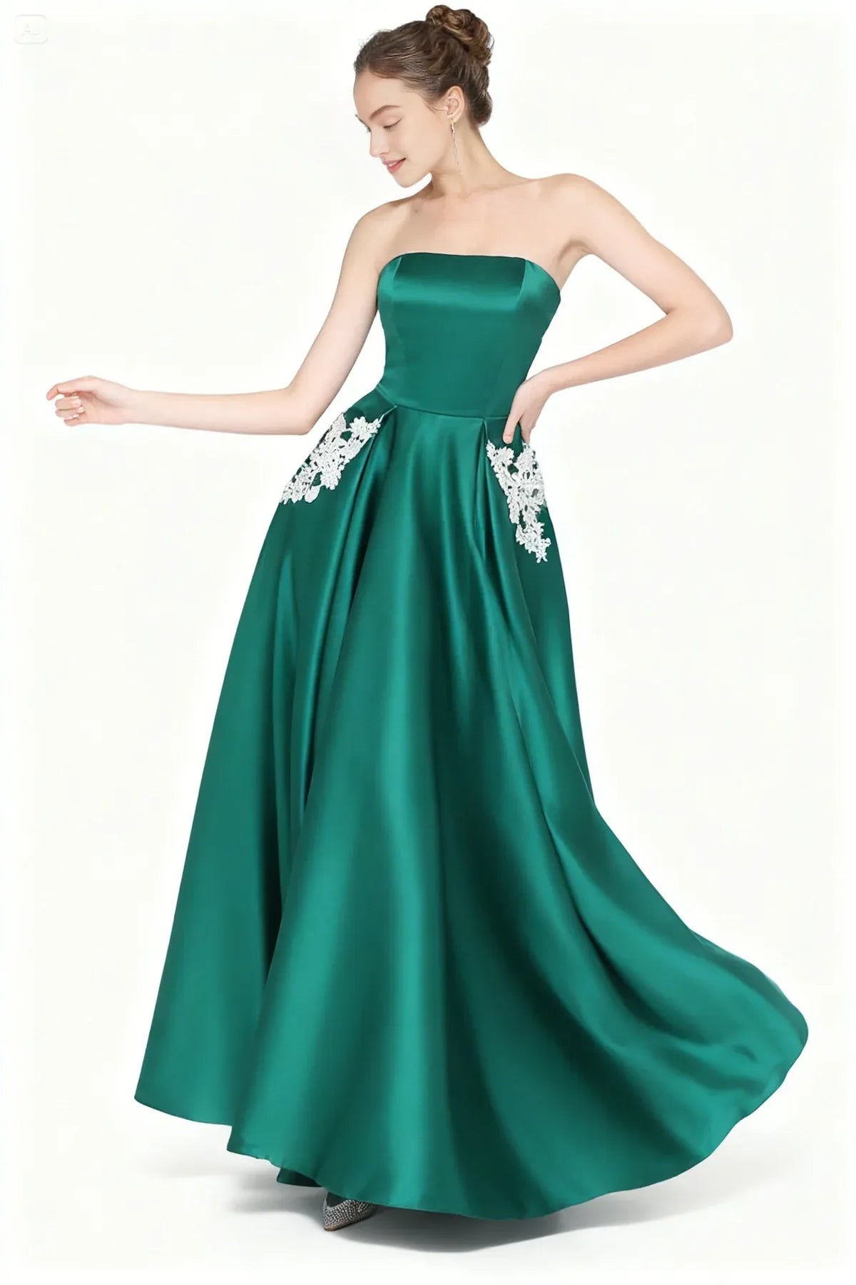 Fashion A Line Strapless Sleeveless Satin Floor-Length Prom Dress