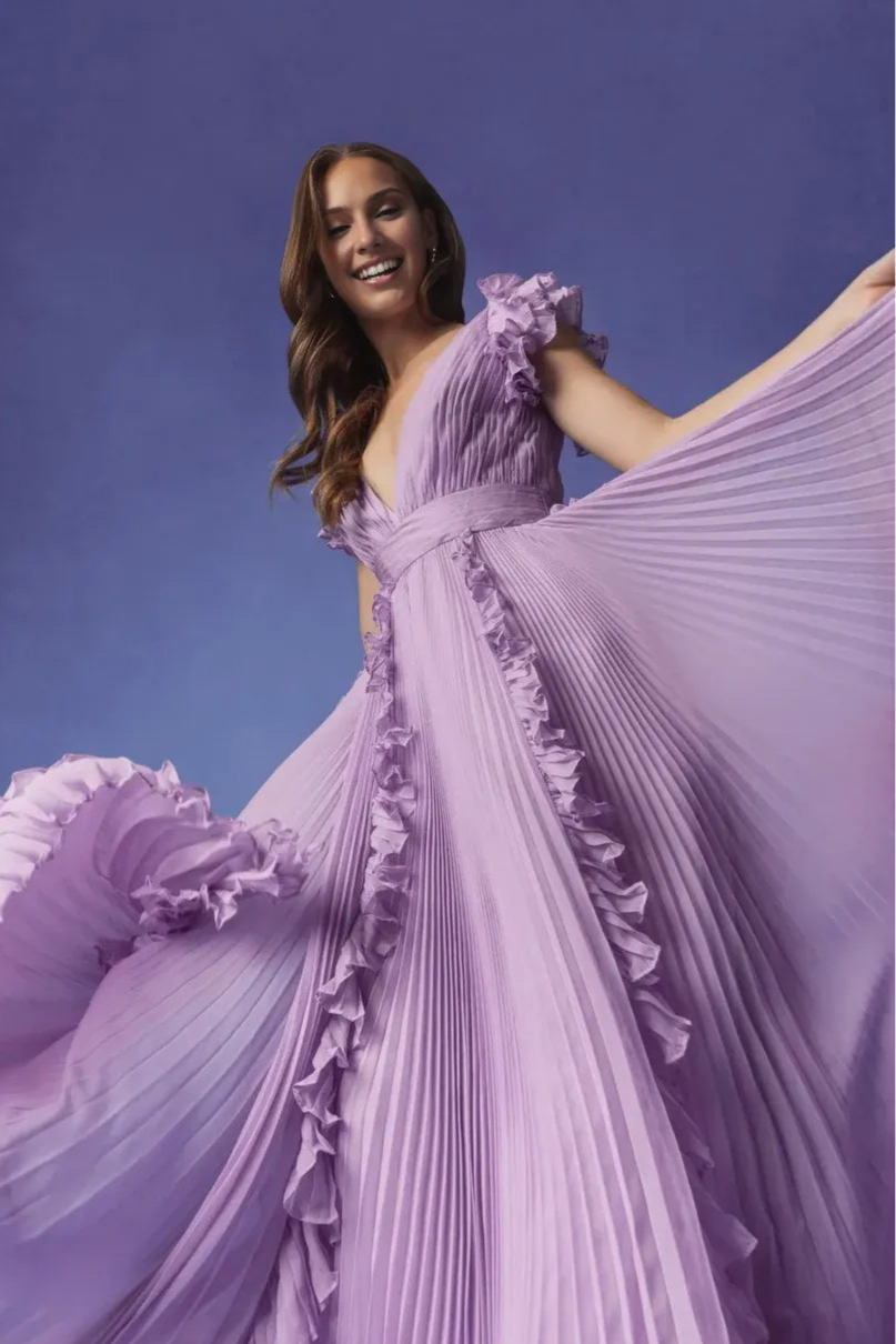 Fashion A Line V Neck Cap Sleeve V Back Sweep/Brush Train Prom Dress