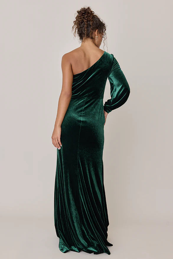 Fashion Fitted Asymmetrical Neck Sleeveless Velvet Floor-Length Prom Dress