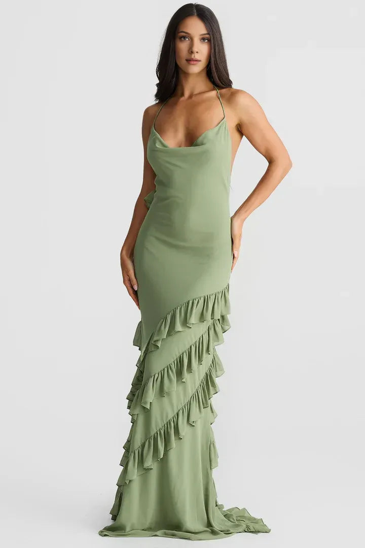 Fashion Mermaid Halter Neck Sleeveless Backless Sweep/Brush Train Prom Dress