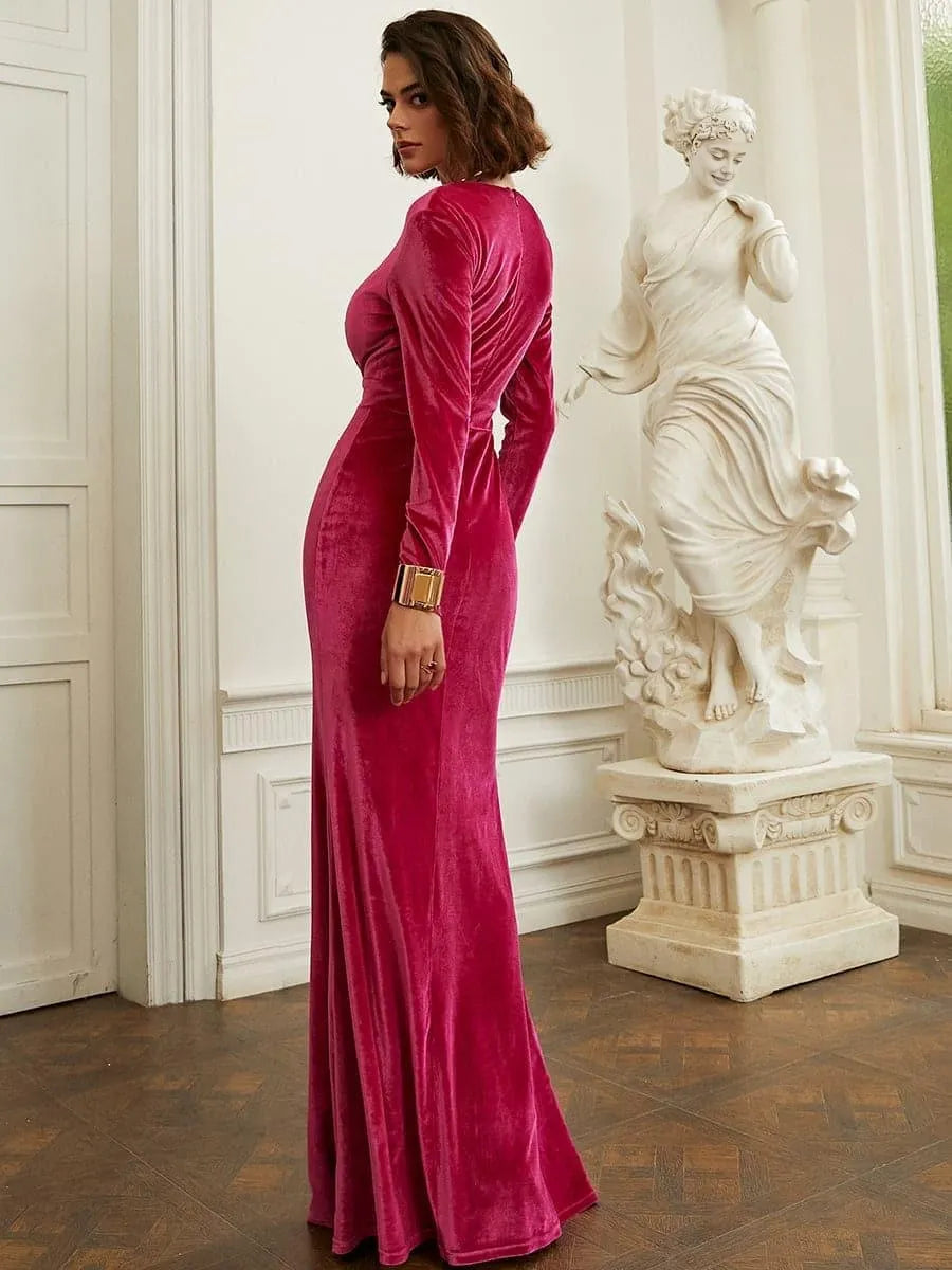 Fashion Mermaid Keyhole Neck Long Sleeve Zipper Up Floor-Length Prom Dress