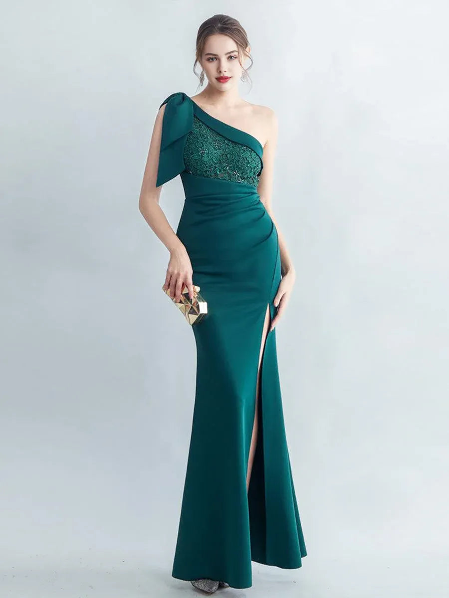 Fashion Mermaid One Shoulder Sleeveless Zipper Up Floor-Length Prom Dress