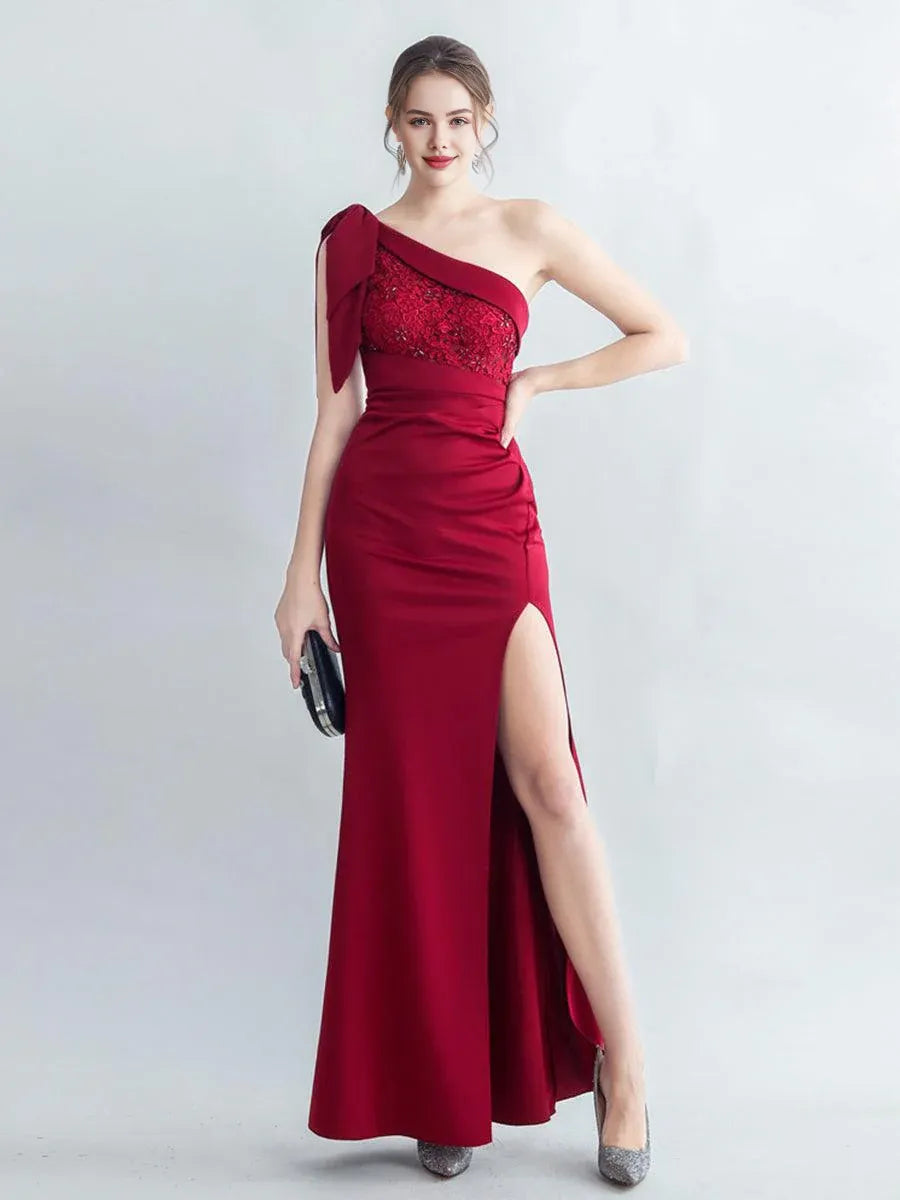 Fashion Mermaid One Shoulder Sleeveless Zipper Up Floor-Length Prom Dress