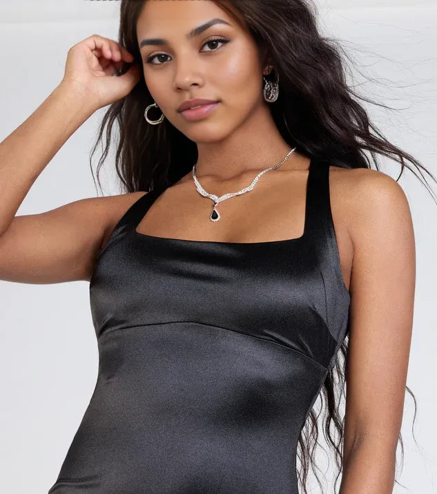 Fashion Mermaid Square Neck Sleeveless Open Back Floor-Length Prom Dress