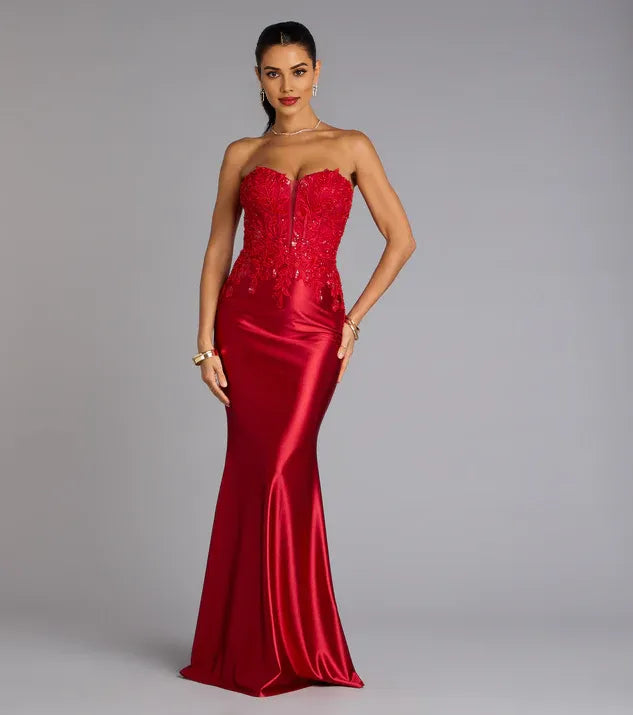 Fashion Mermaid Strapless Neck Sleeveless Zipper Up Sweep/Brush Train Prom Dress