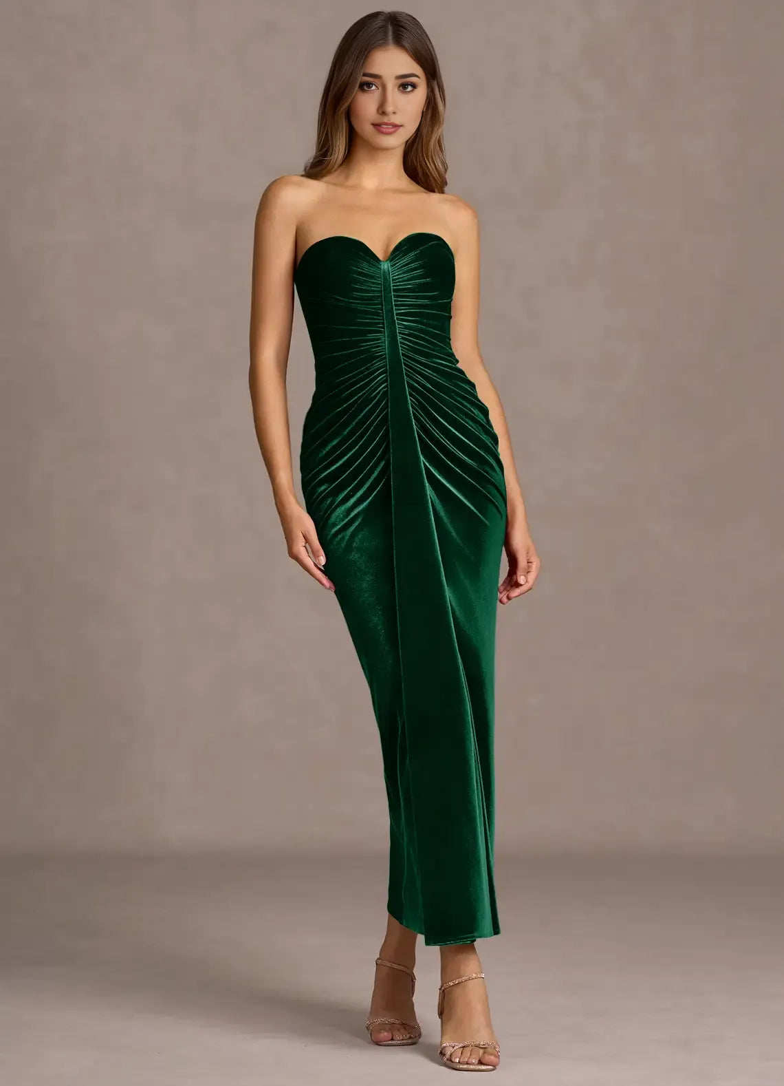 Fashion Mermaid Strapless Sleeveless Backless Ankle-Length Evening Dress