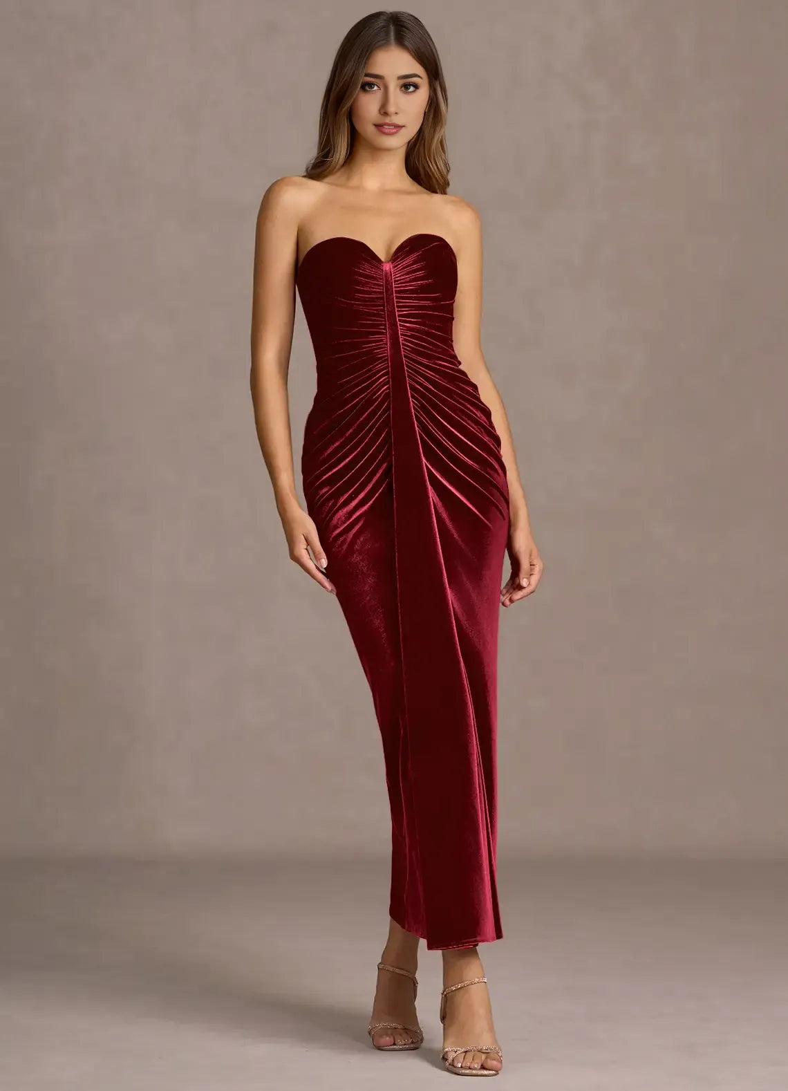 Fashion Mermaid Strapless Sleeveless Backless Ankle-Length Evening Dress