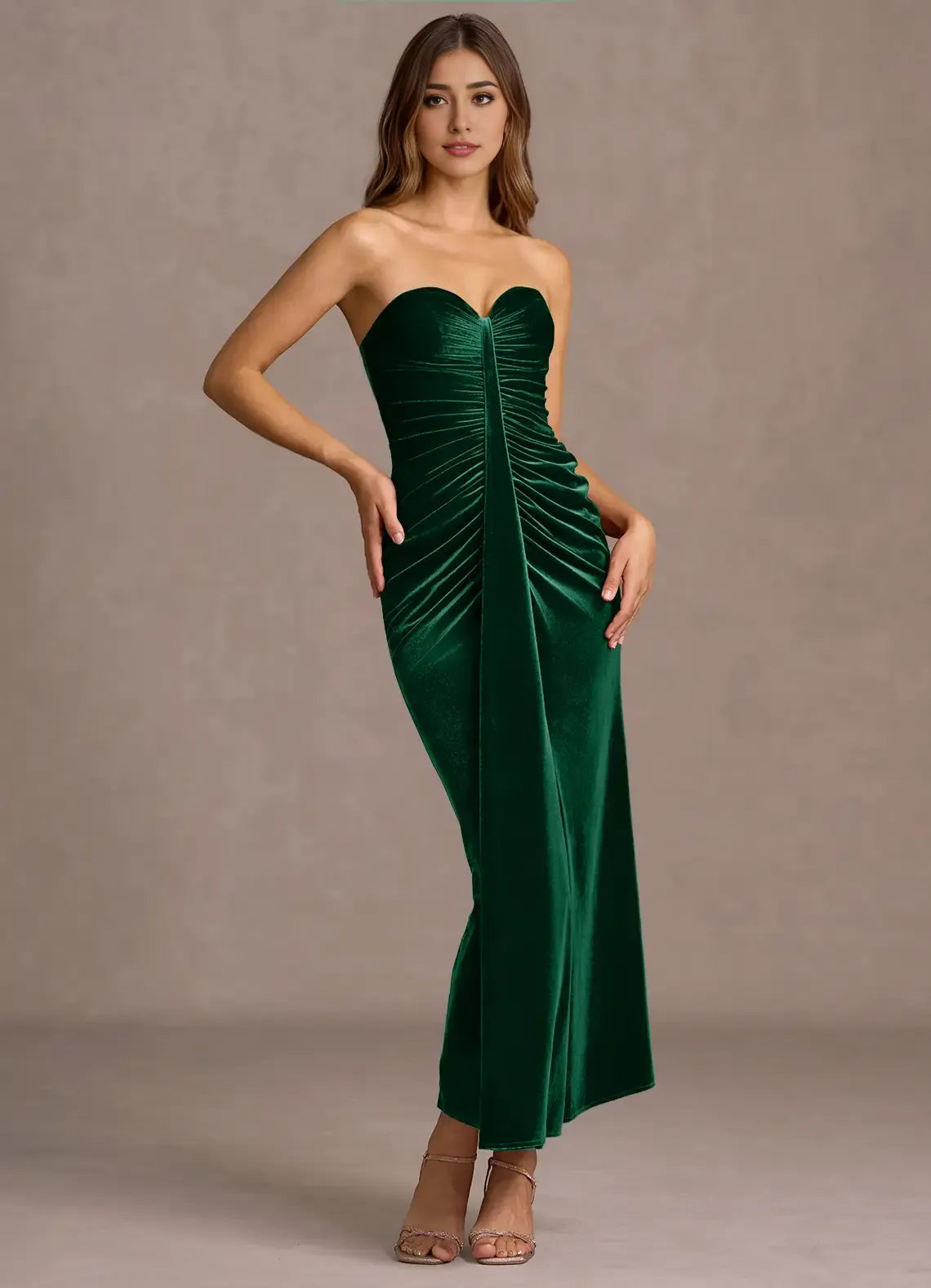 Fashion Mermaid Strapless Sleeveless Backless Ankle-Length Evening Dress