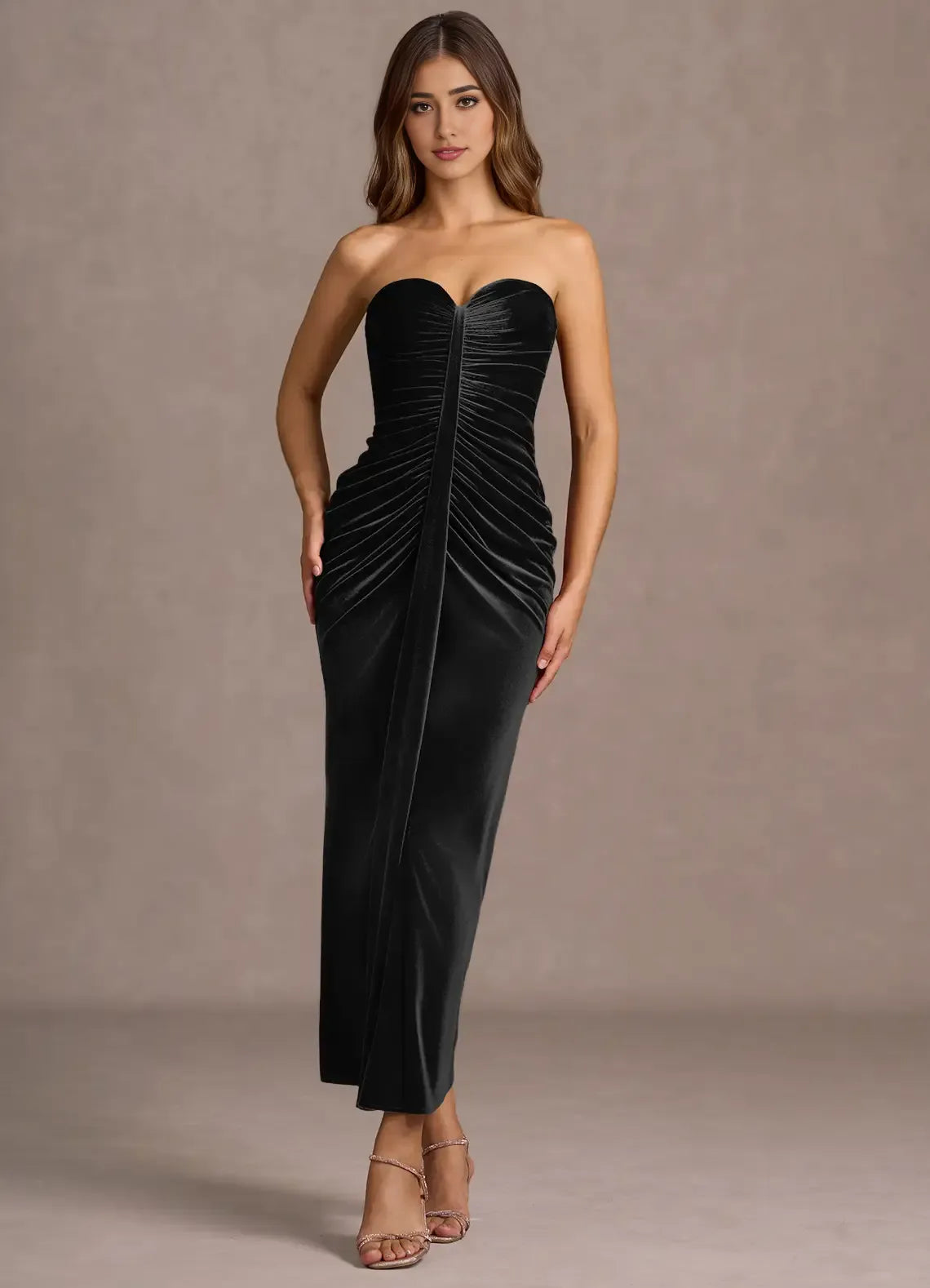 Fashion Mermaid Strapless Sleeveless Backless Ankle-Length Evening Dress