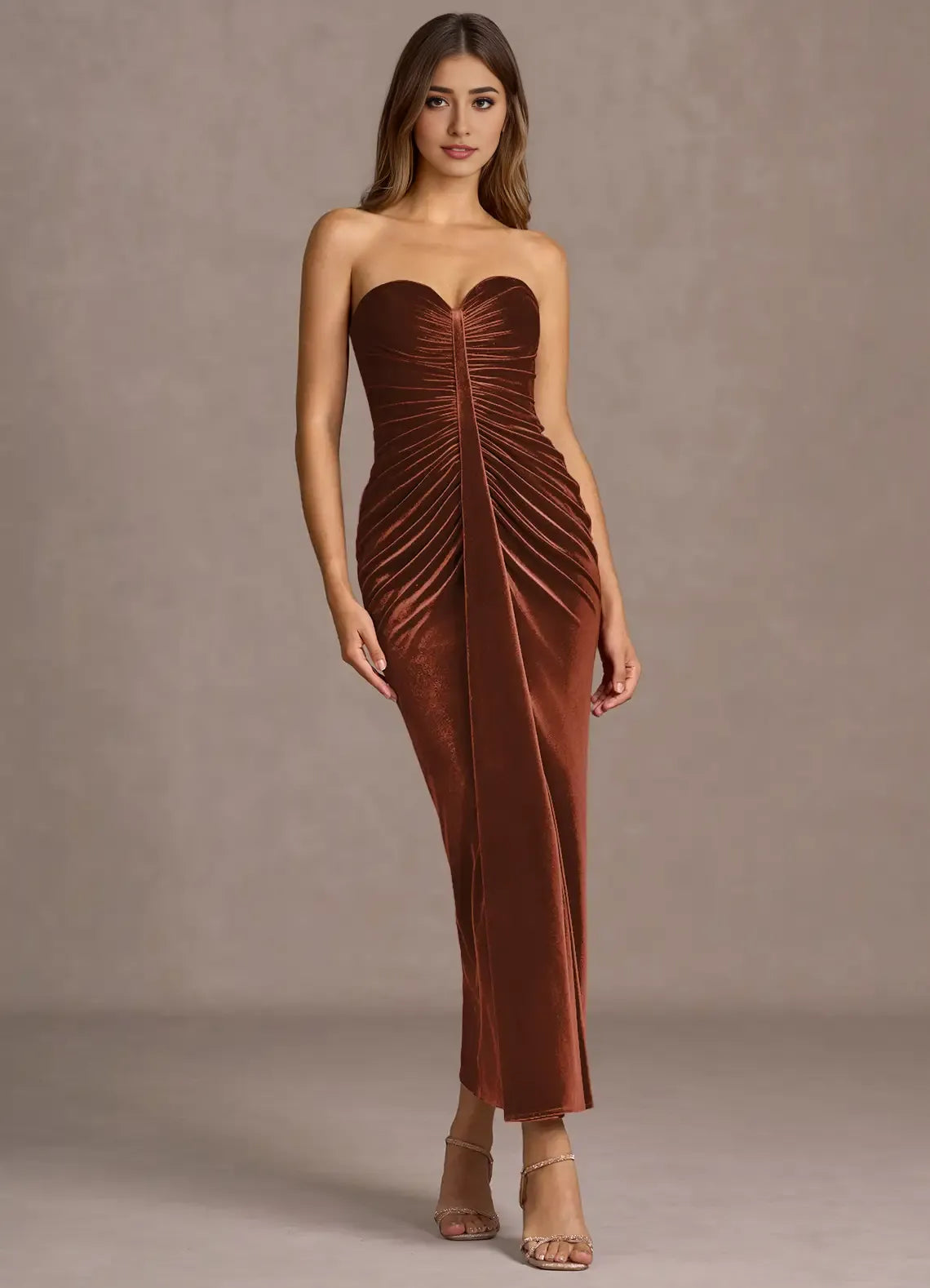Fashion Mermaid Strapless Sleeveless Backless Ankle-Length Evening Dress