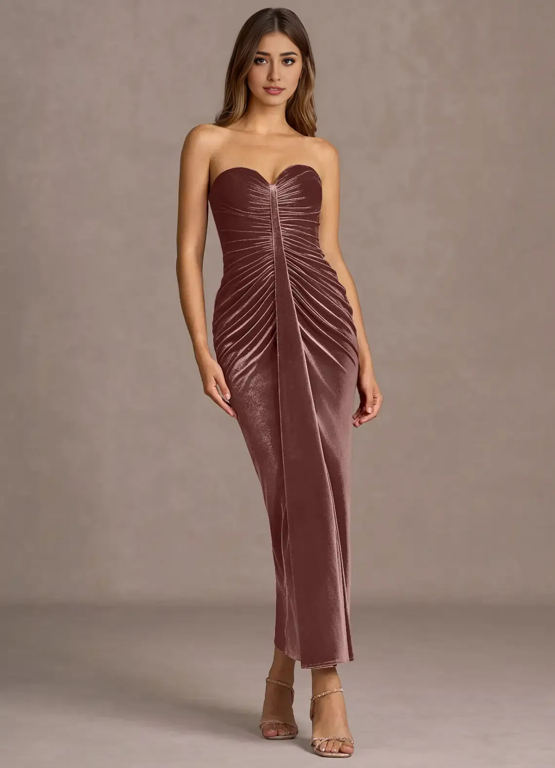 Fashion Mermaid Strapless Sleeveless Backless Ankle-Length Evening Dress