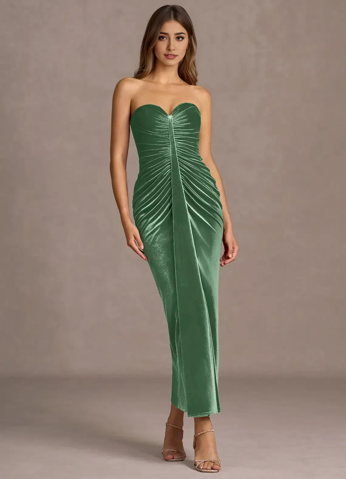 Fashion Mermaid Strapless Sleeveless Backless Ankle-Length Evening Dress