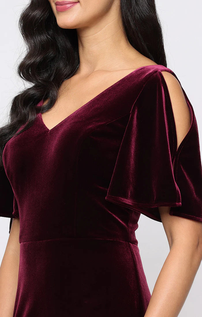 Fashion Mermaid V Neck Short Sleeve Velvet Floor-Length Mother of the Bride Dress